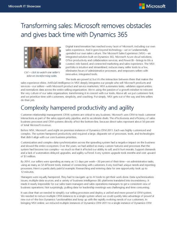 Transforming sales: Microsoft removes obstacles and gives back time with Dynamics 365
