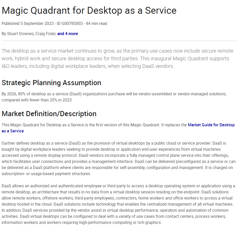 2023 Gartner Magic Quadrant for Desktop as a Service – Free Offer